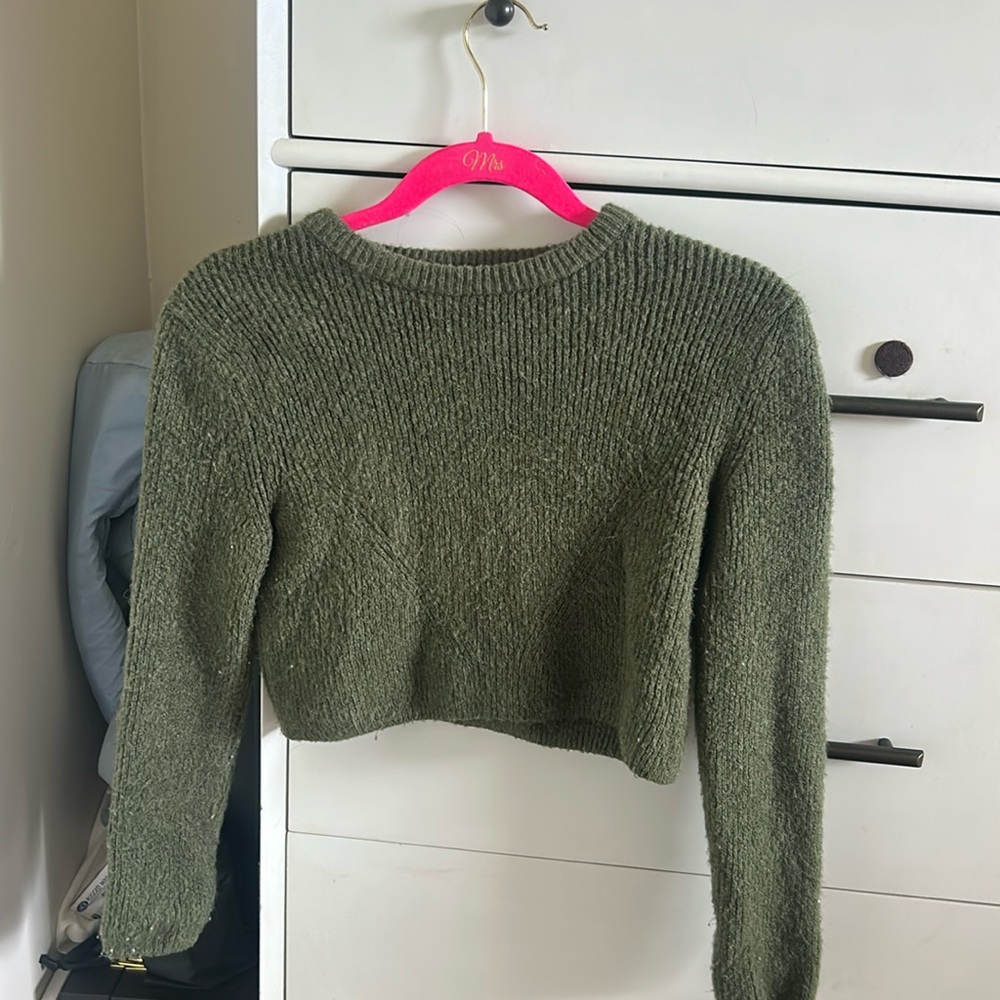 Green Fur Cropped Sweater